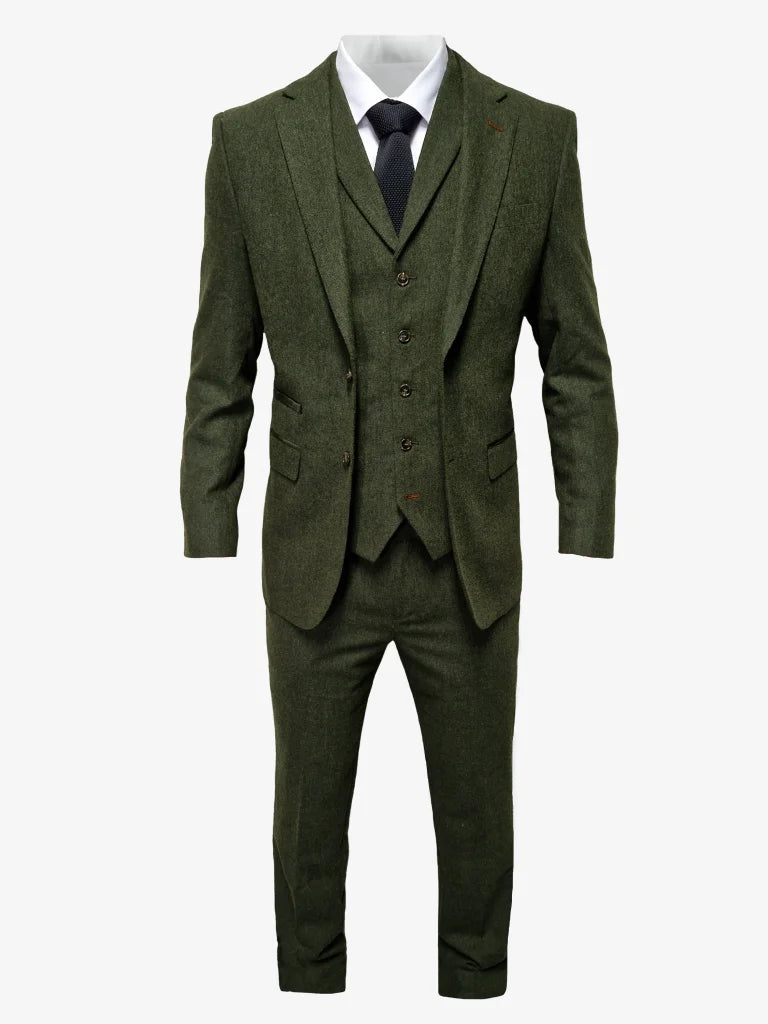 TAVERNY Chief - Herrenanzug Olive Tweed - driedelig pak