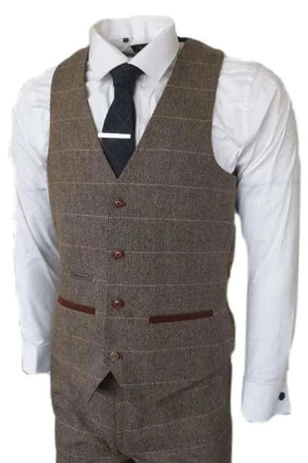 Dreiteiliger Anzug Peaky Blinders Outfit Herringbone Brown